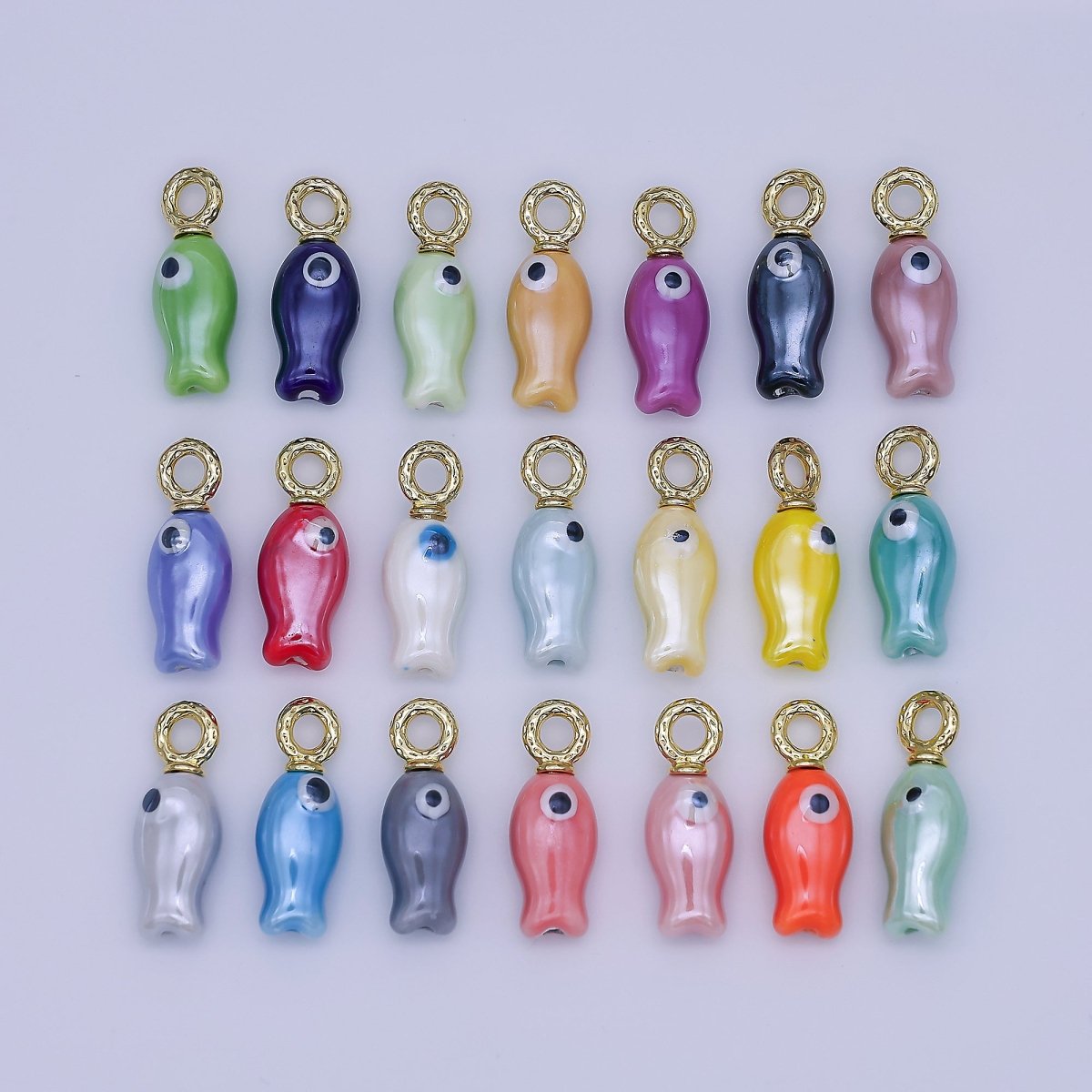 24K Gold Filled 30mm Enamel Fish Sea Animal Ceramic Drop Charm | X794 - X801