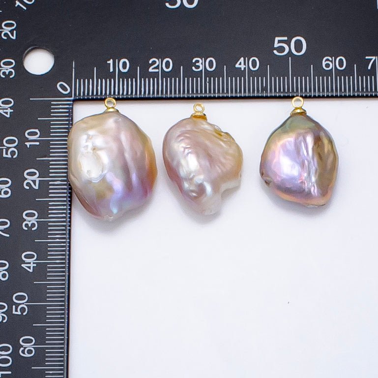 24K Gold Filled 30mm Flat Baroque Freshwater Pearl Charm | P1911