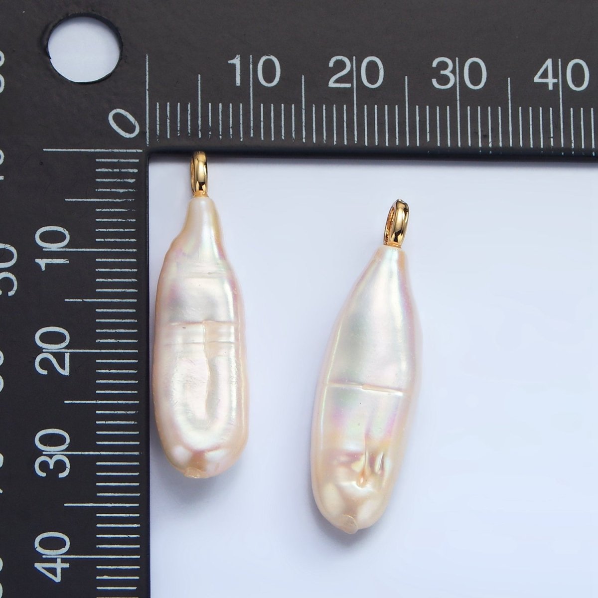 24K Gold Filled 30mm Freshwater Pearl Biwa Teardrop Charm | P1898