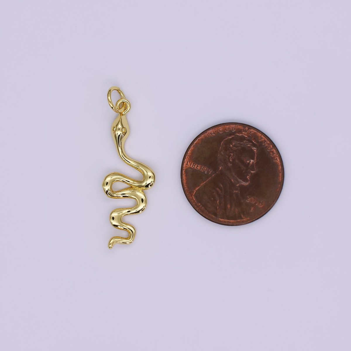 24K Gold Filled 30mm Minimalist Slither Snake Serpent Charm | D732