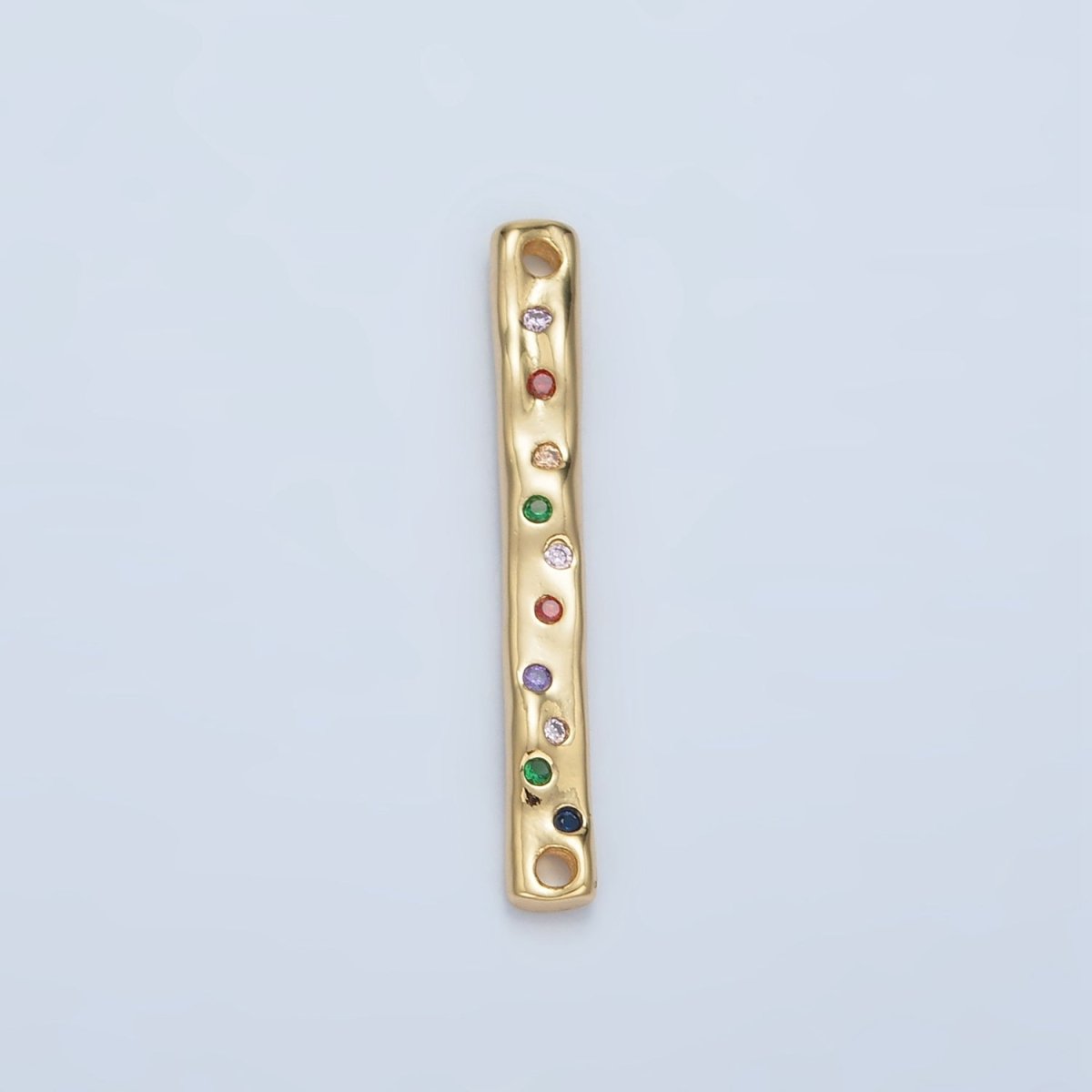 24K Gold Filled 30mm Multicolor CZ Dotted Hammered Bar Connector | F235