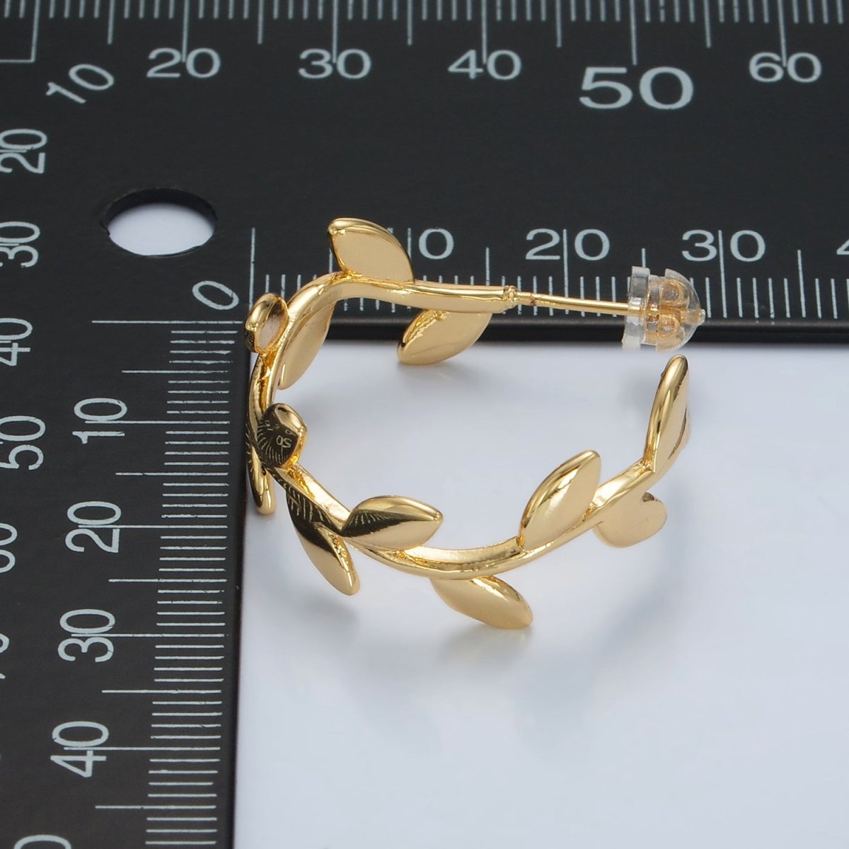 24K Gold Filled 30mm Nature Leaf C-Shaped Hoop Earrings | AB1232