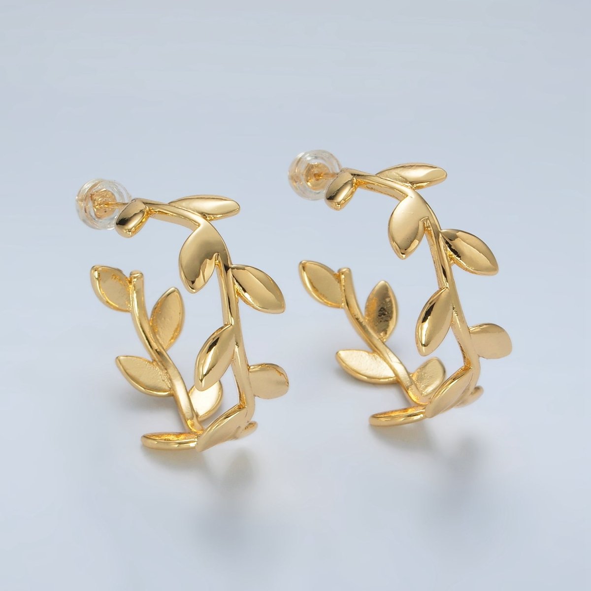 24K Gold Filled 30mm Nature Leaf C-Shaped Hoop Earrings | AB1232