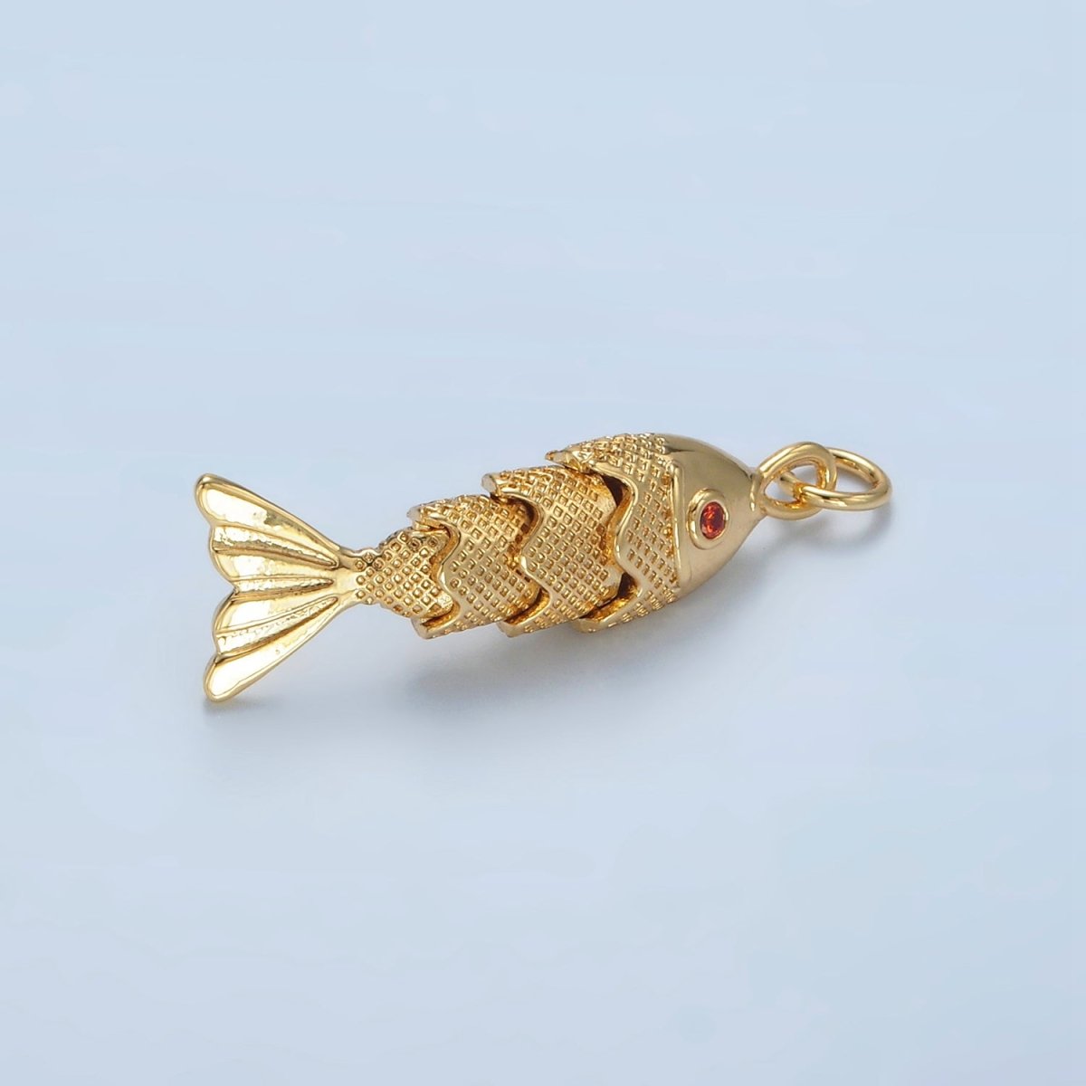 24K Gold Filled 30mm Orange CZ Multidimensional Textured Fish Sea Animal Charm | E049