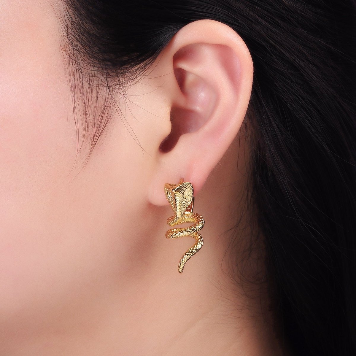 24K Gold Filled 30mm Twirling Snake Serpent Drop Huggie Earrings | AB1174