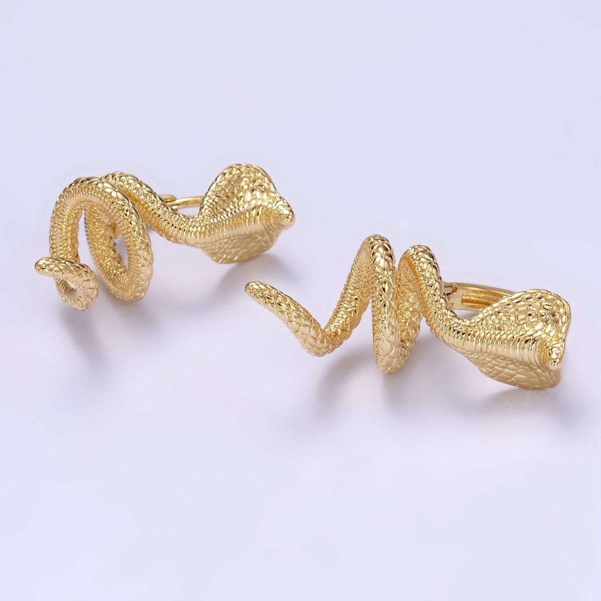 24K Gold Filled 30mm Twirling Snake Serpent Drop Huggie Earrings | AB1174