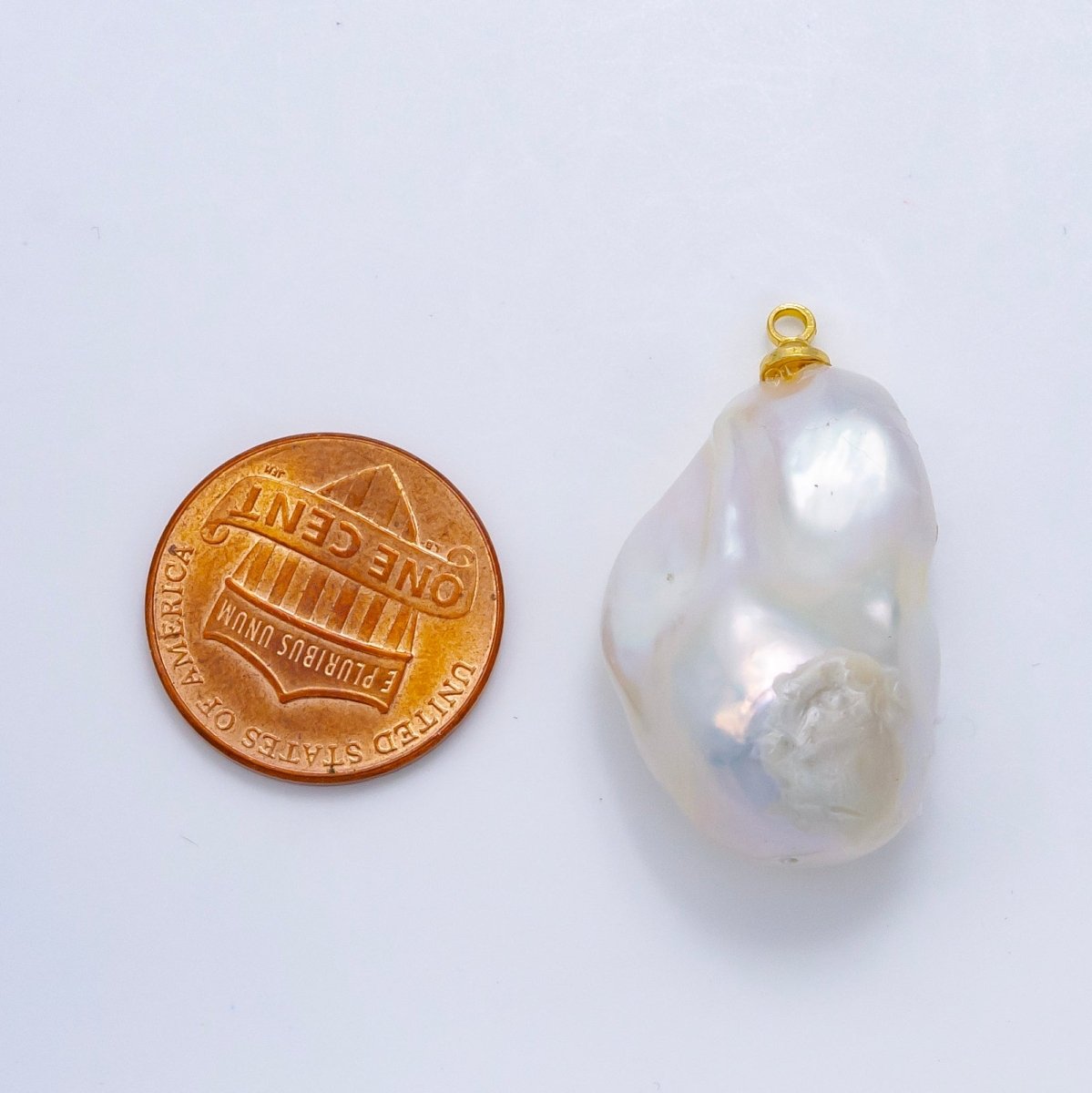 24K Gold Filled 30mm White Baroque Freshwater Pearl Charm | P1912