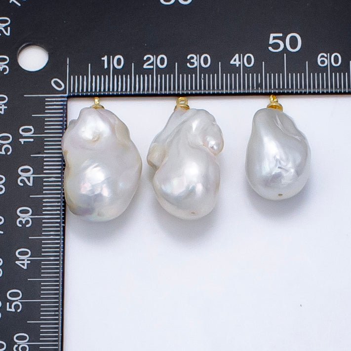 24K Gold Filled 30mm White Baroque Freshwater Pearl Charm | P1912