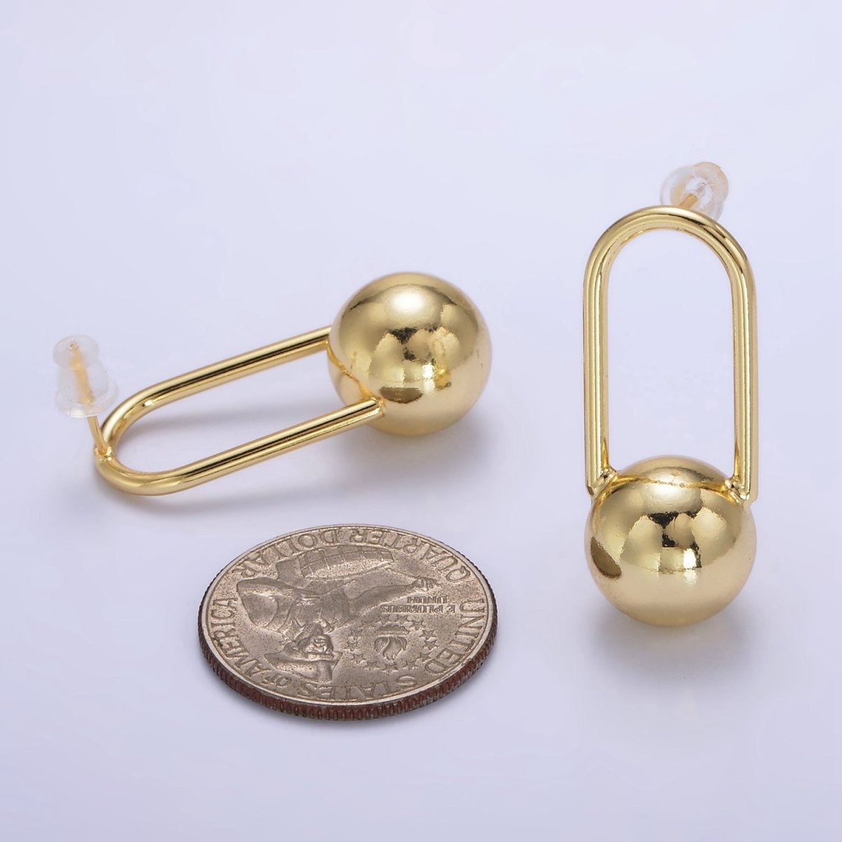 24K Gold Filled 35mm Ball Oblong Drop Stud Stud Earrings | P525