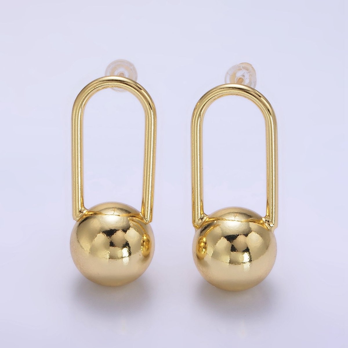 24K Gold Filled 35mm Ball Oblong Drop Stud Stud Earrings | P525