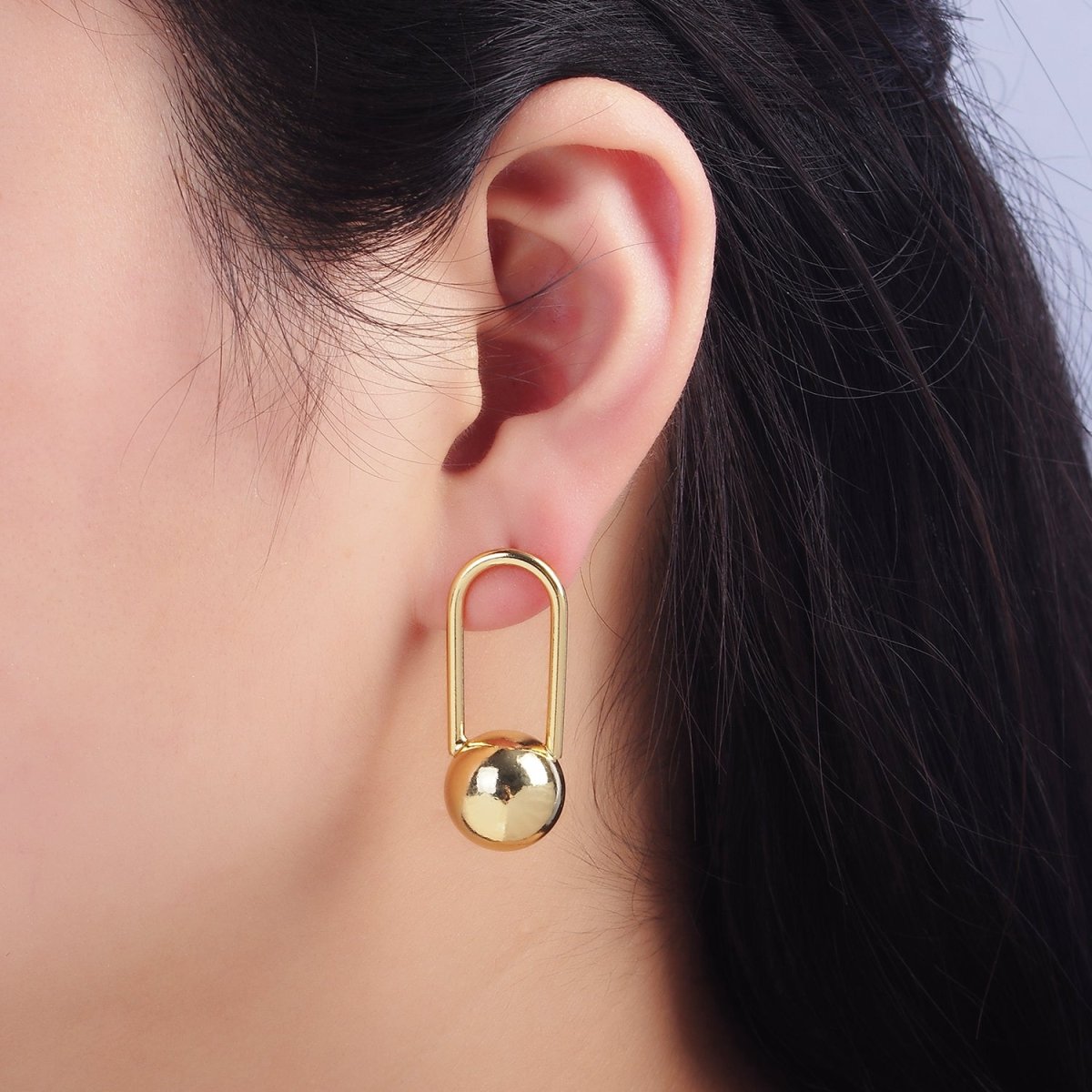 24K Gold Filled 35mm Ball Oblong Drop Stud Stud Earrings | P525
