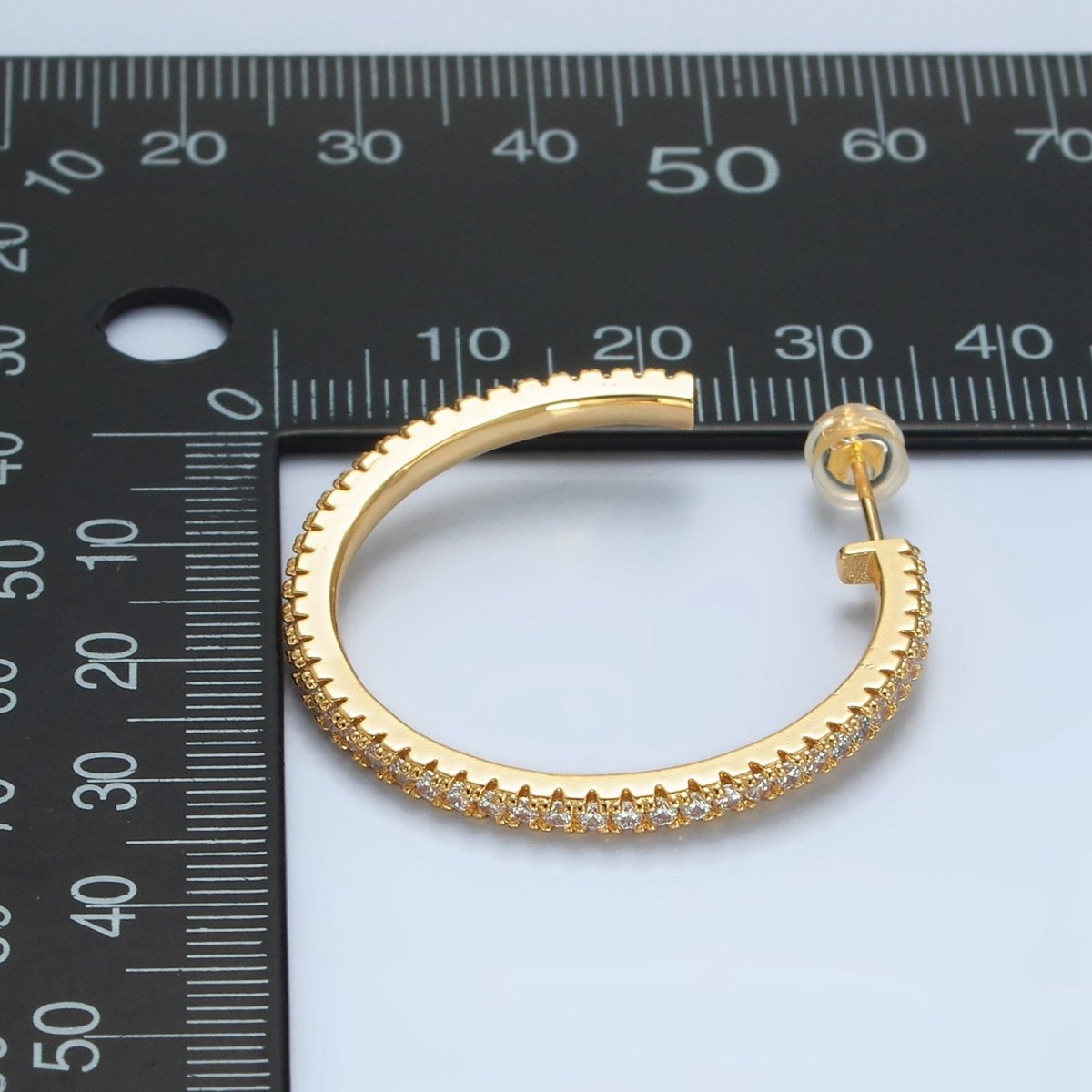 24K Gold Filled 35mm Clear Micro Paved CZ C-Shaped Hoop Earrings | AD761
