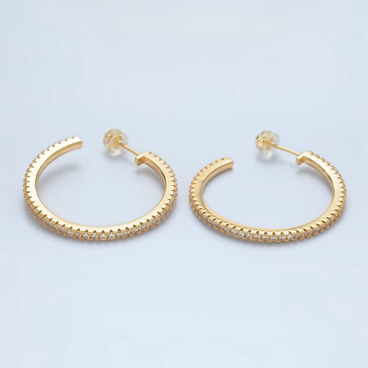 24K Gold Filled 35mm Clear Micro Paved CZ C-Shaped Hoop Earrings | AD761