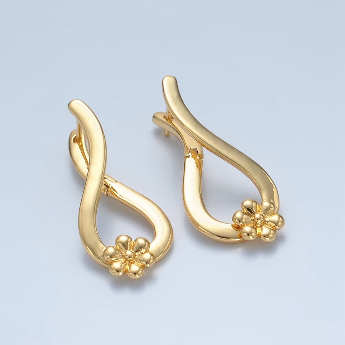 24K Gold Filled 35mm Flower Curved Band English Lock Earrings | AD726