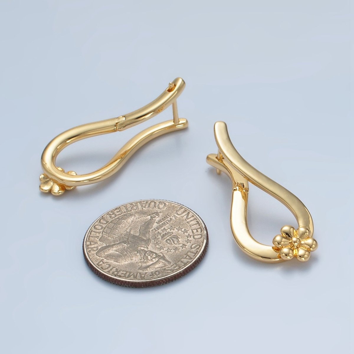 24K Gold Filled 35mm Flower Curved Band English Lock Earrings | AD726