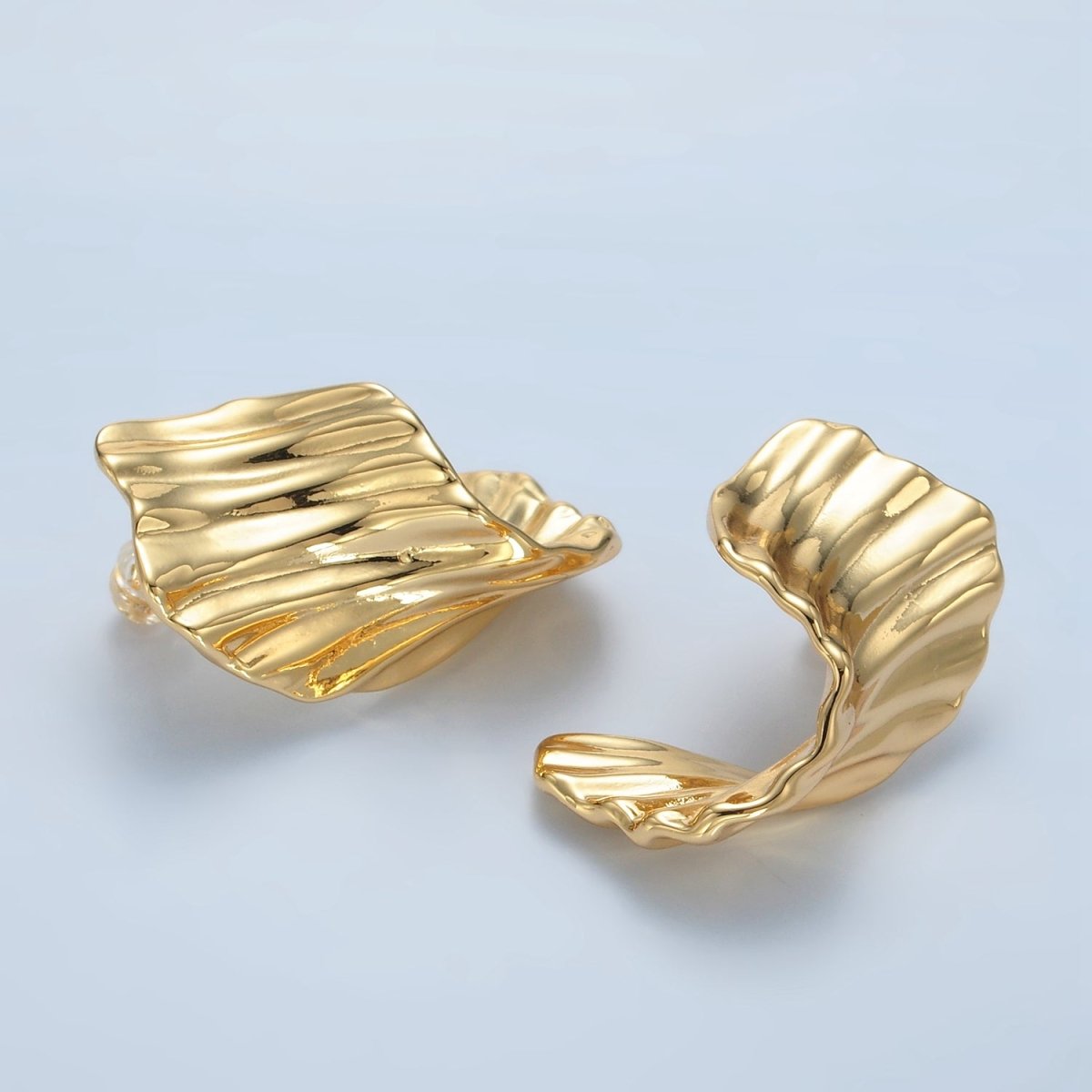 24K Gold Filled 35mm Geometric Curled Foil Stud Earrings | AD659
