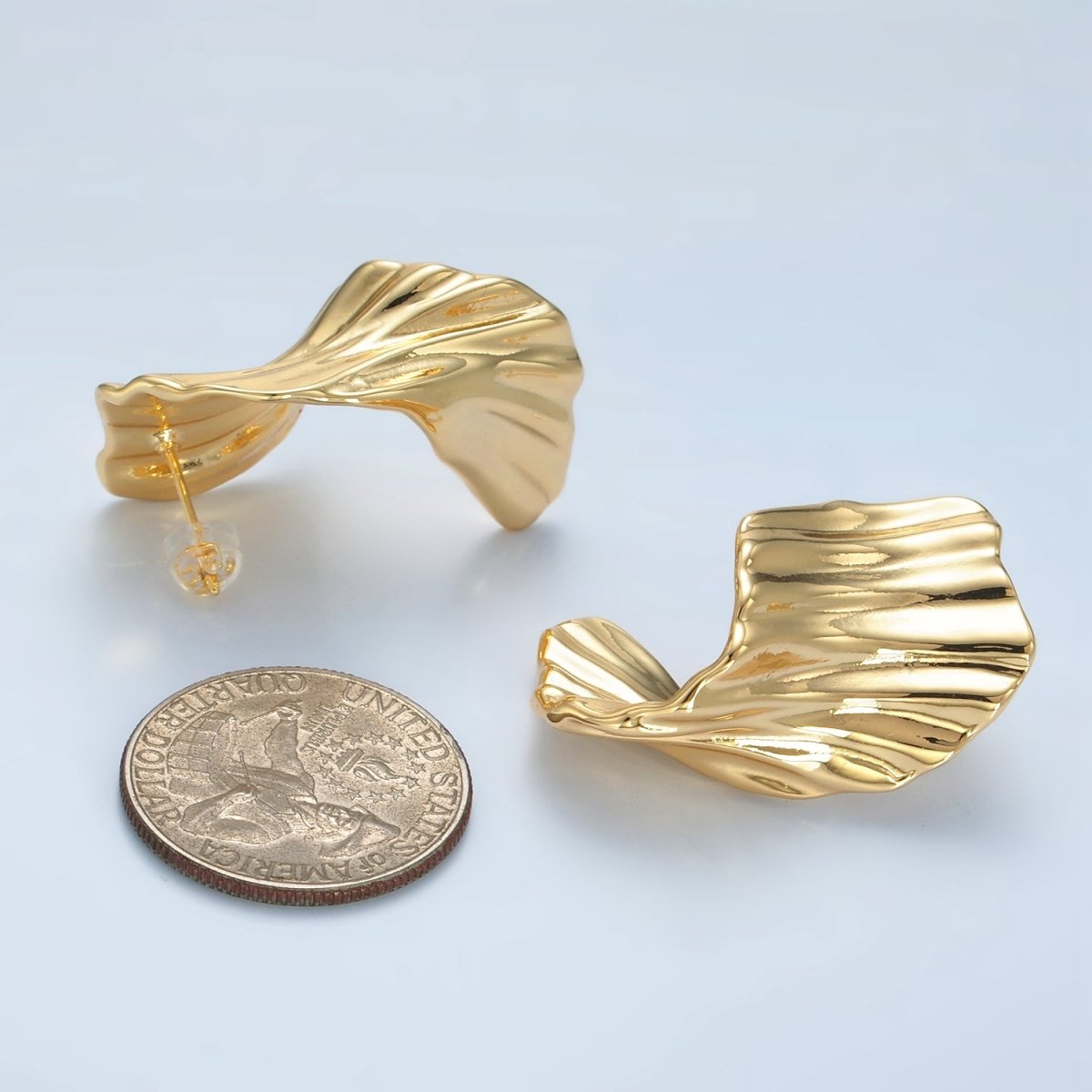 24K Gold Filled 35mm Geometric Curled Foil Stud Earrings | AD659