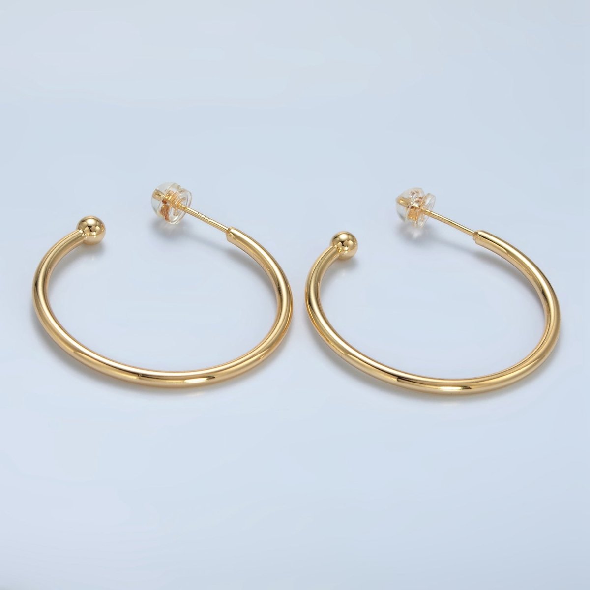 24K Gold Filled 35mm Minimalist Ball C-Shaped Hoop Earrings | AD758