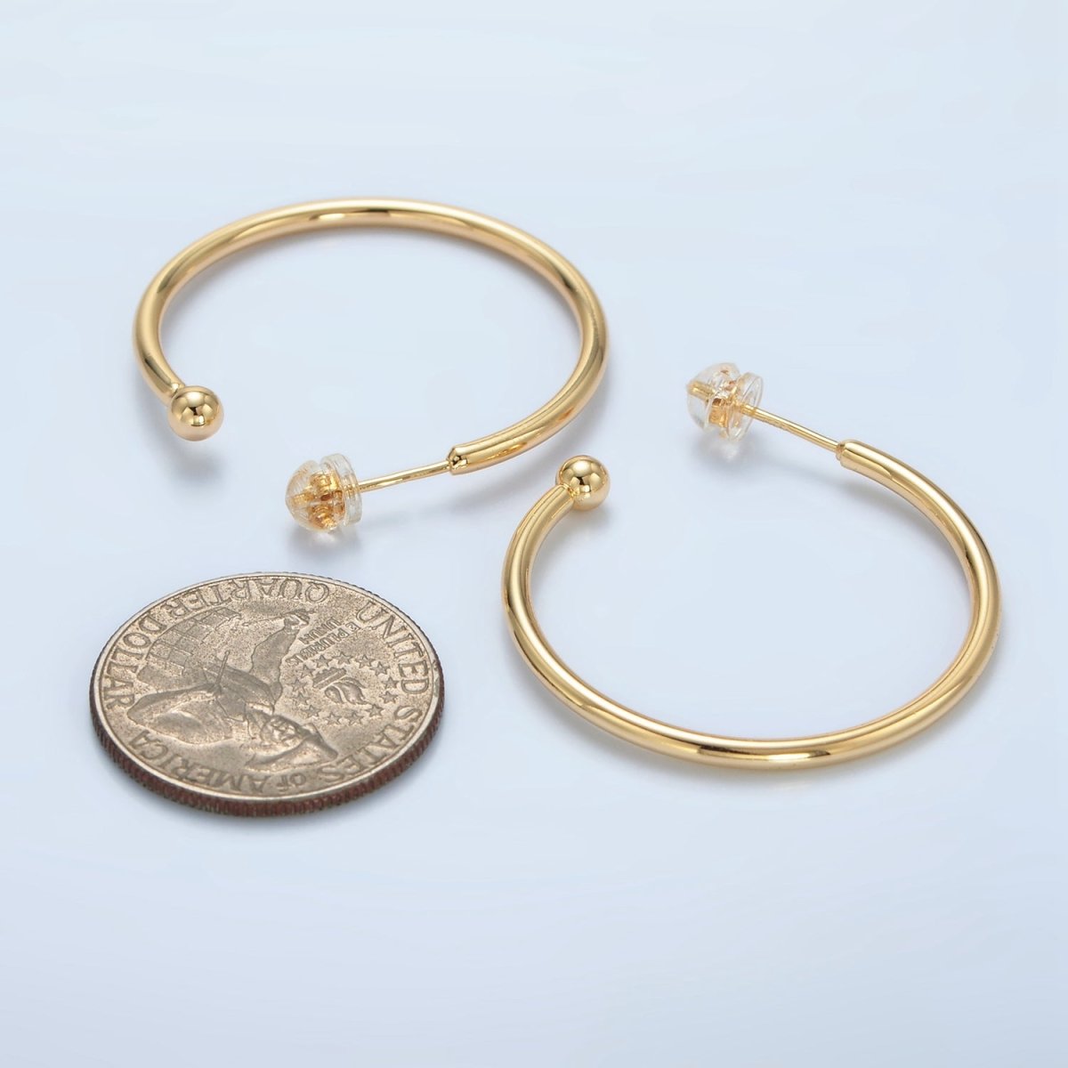 24K Gold Filled 35mm Minimalist Ball C-Shaped Hoop Earrings | AD758