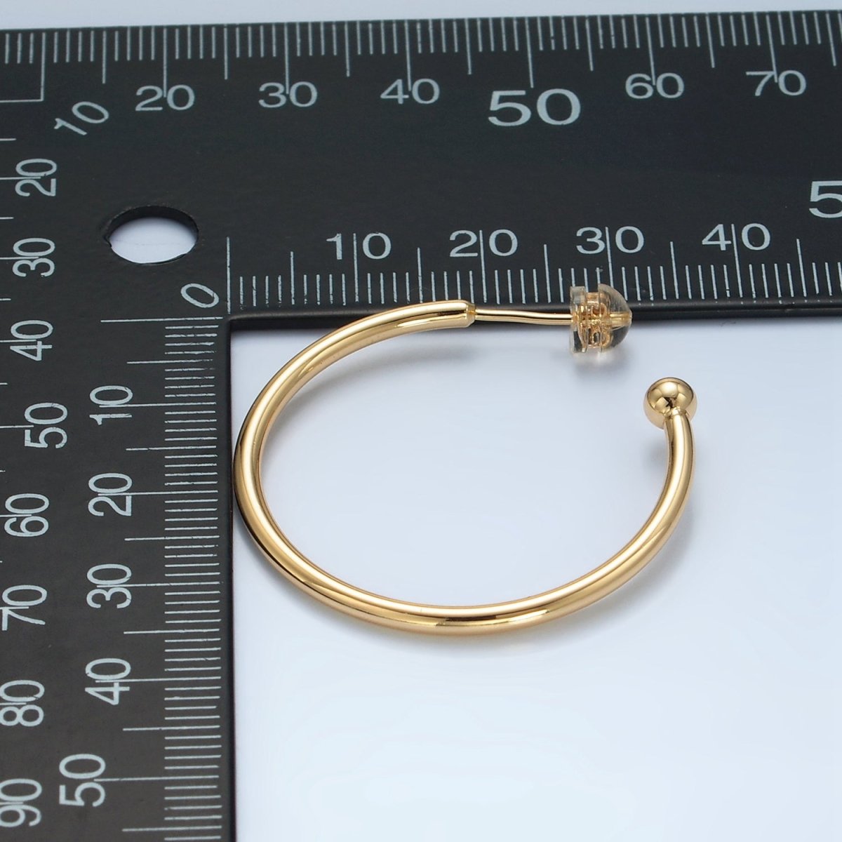 24K Gold Filled 35mm Minimalist Ball C-Shaped Hoop Earrings | AD758