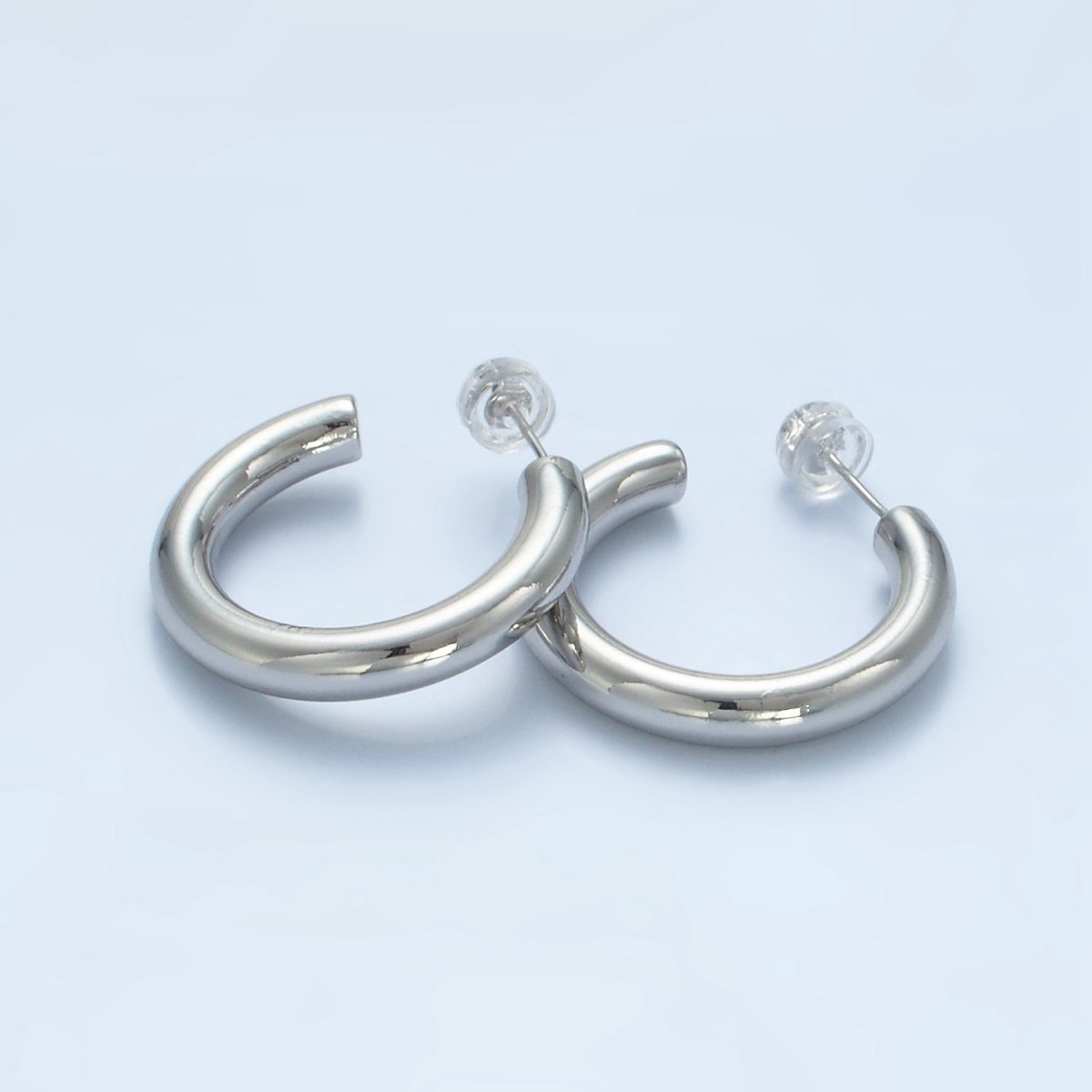 Silver Filled 35mm Minimalist C-Shaped Hoop Earrings | AD725