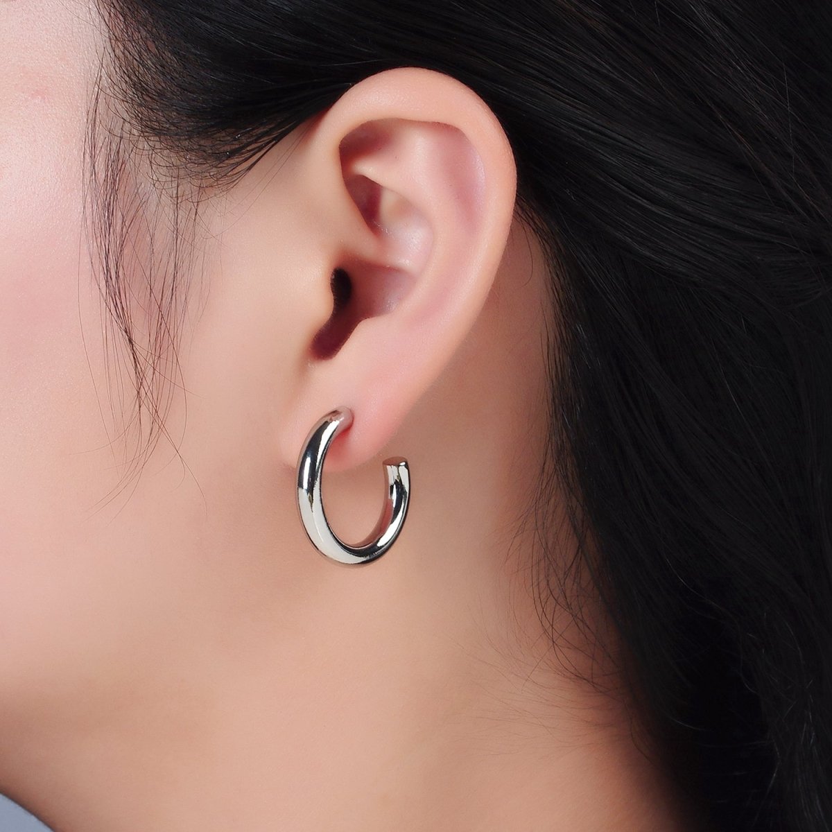 Silver Filled 35mm Minimalist C-Shaped Hoop Earrings | AD725