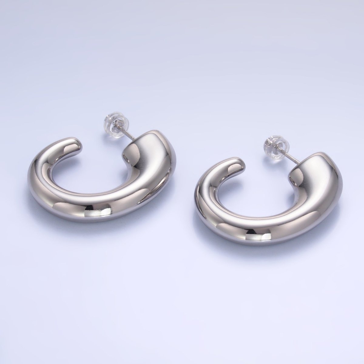 24K Gold Filled 35mm Minimalist J-Shaped Hoop Earrings in Gold & Silver | AB861 AB862