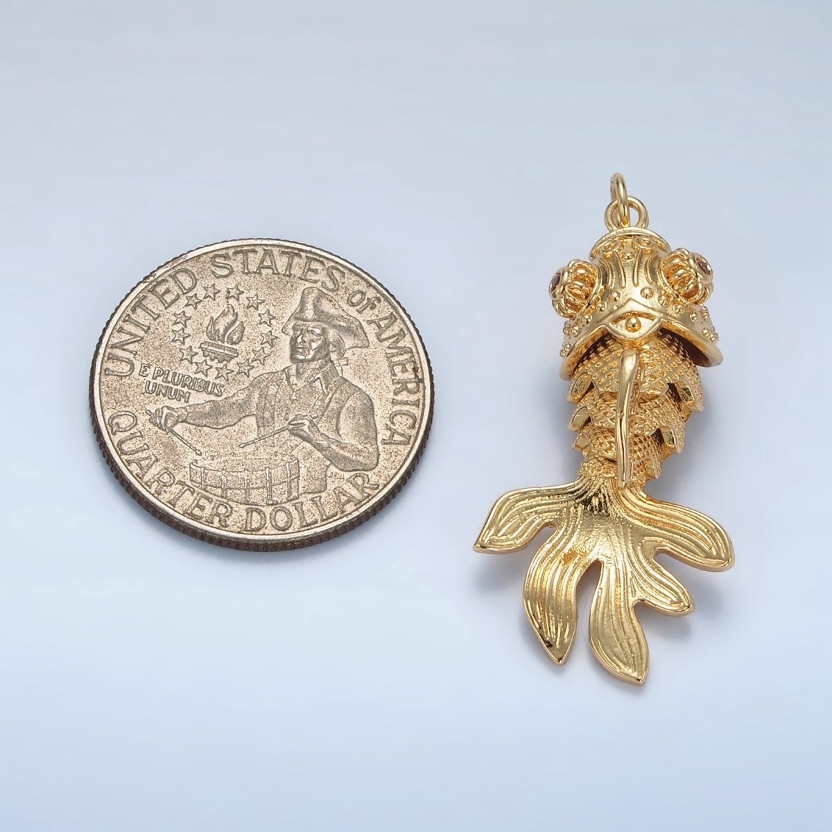 24K Gold Filled 40mm Gold Fish Artisan Multidimensional Pet Animal Charm | E047
