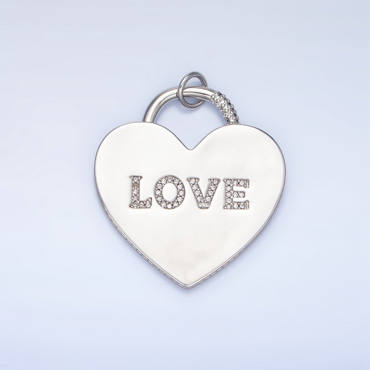 24K Gold Filled 40mm "LOVE" Micro Paved CZ Heart Padlock Charm in Gold & Silver | N746