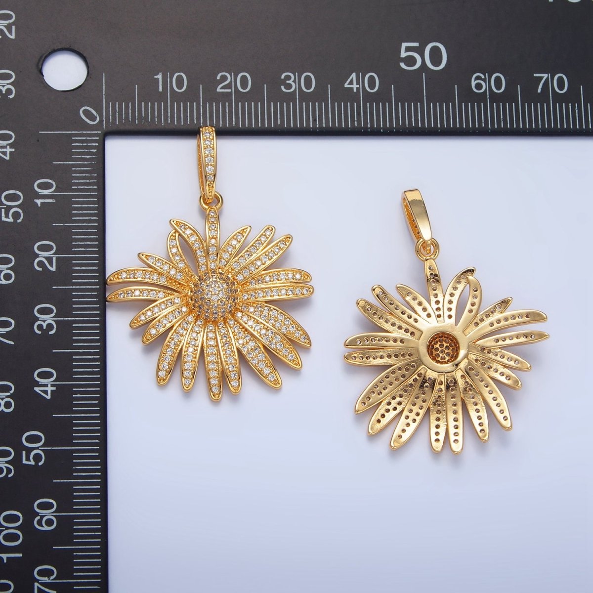 24K Gold Filled 43mm Micro Paved CZ Flower Pendant | AA787