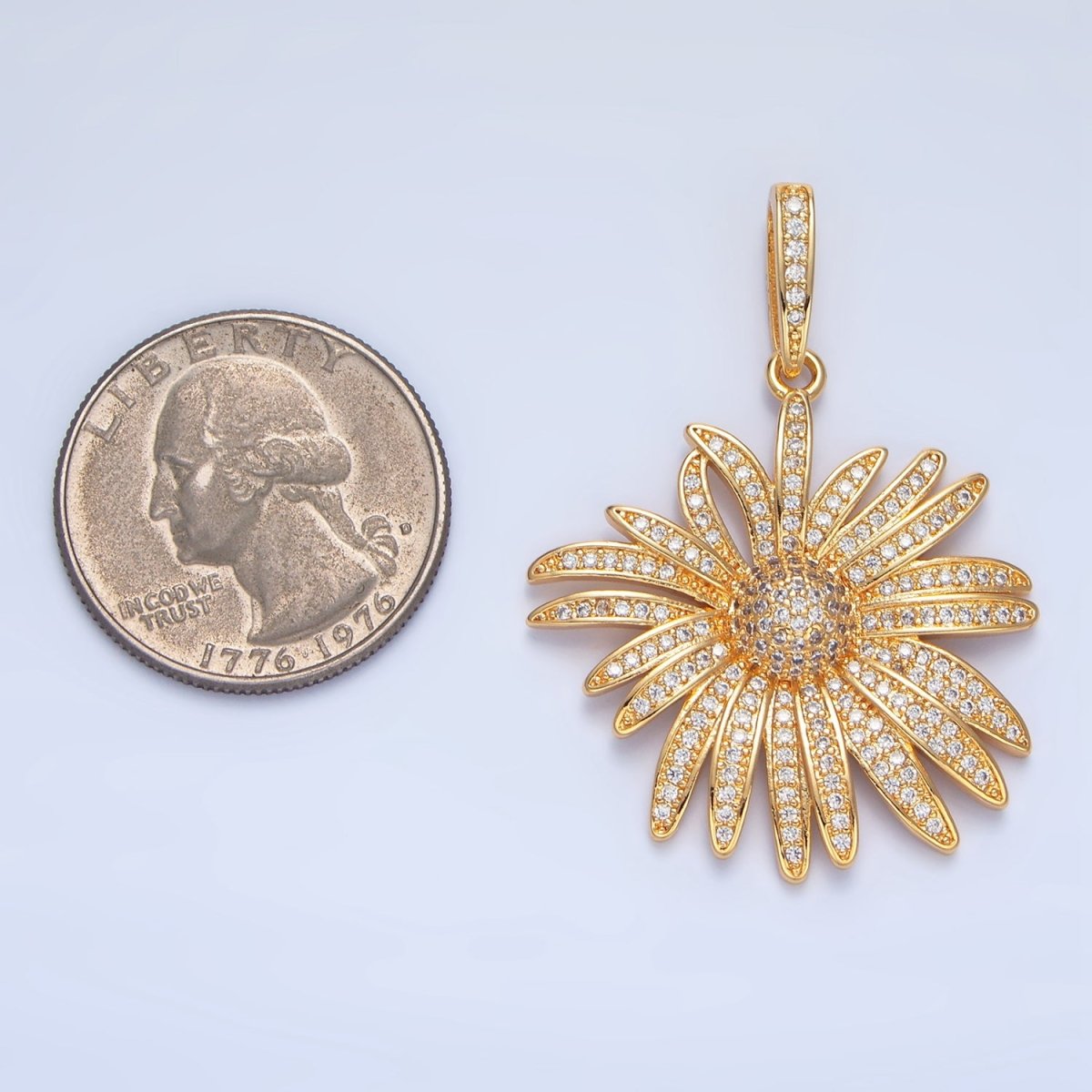 24K Gold Filled 43mm Micro Paved CZ Flower Pendant | AA787