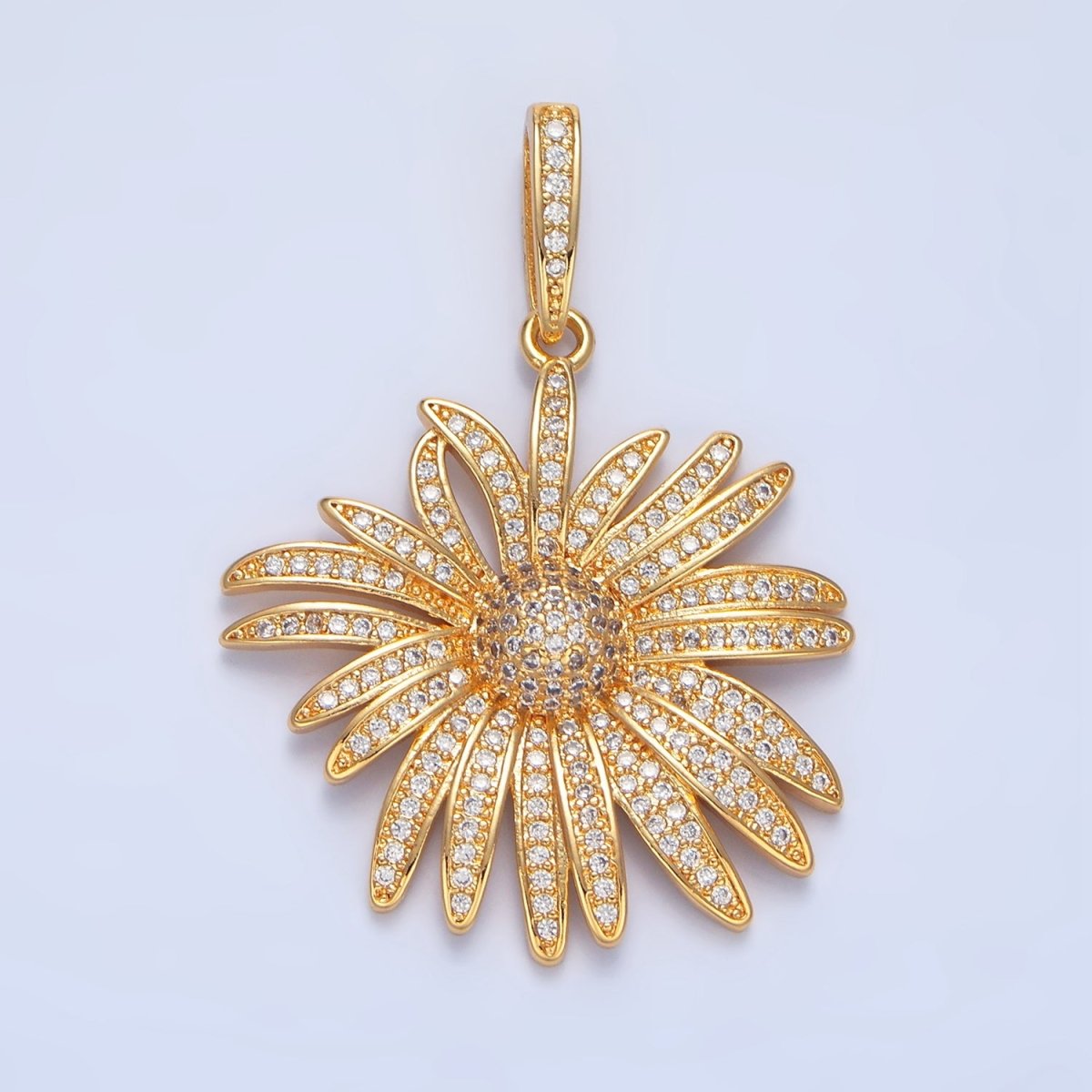24K Gold Filled 43mm Micro Paved CZ Flower Pendant | AA787