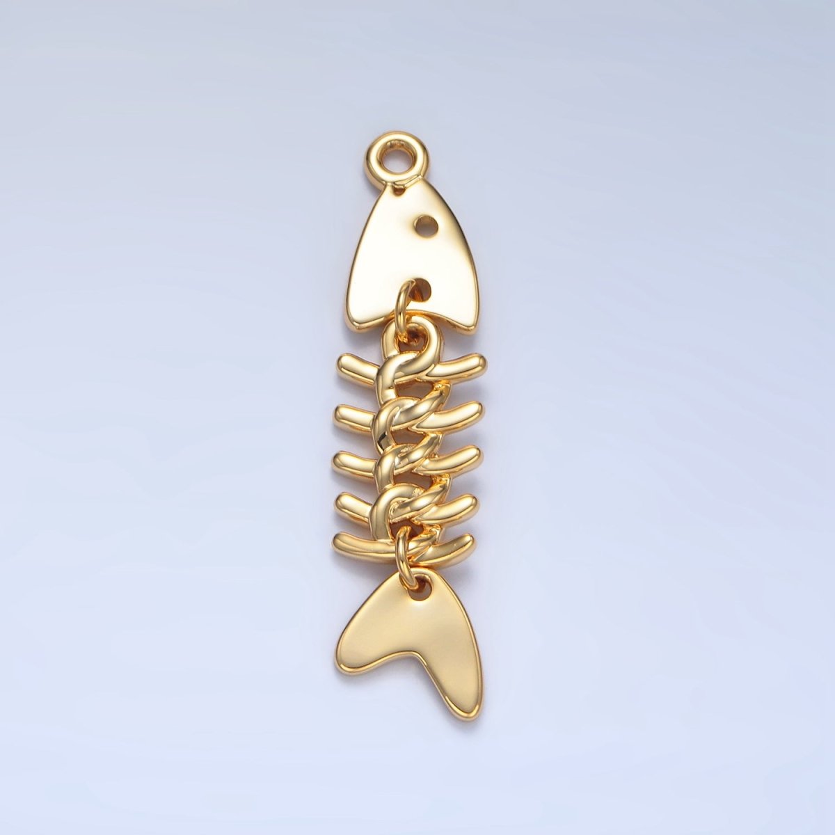 24K Gold Filled 45mm Minimalist Fish Skeleton Multidimensional Charm | X848