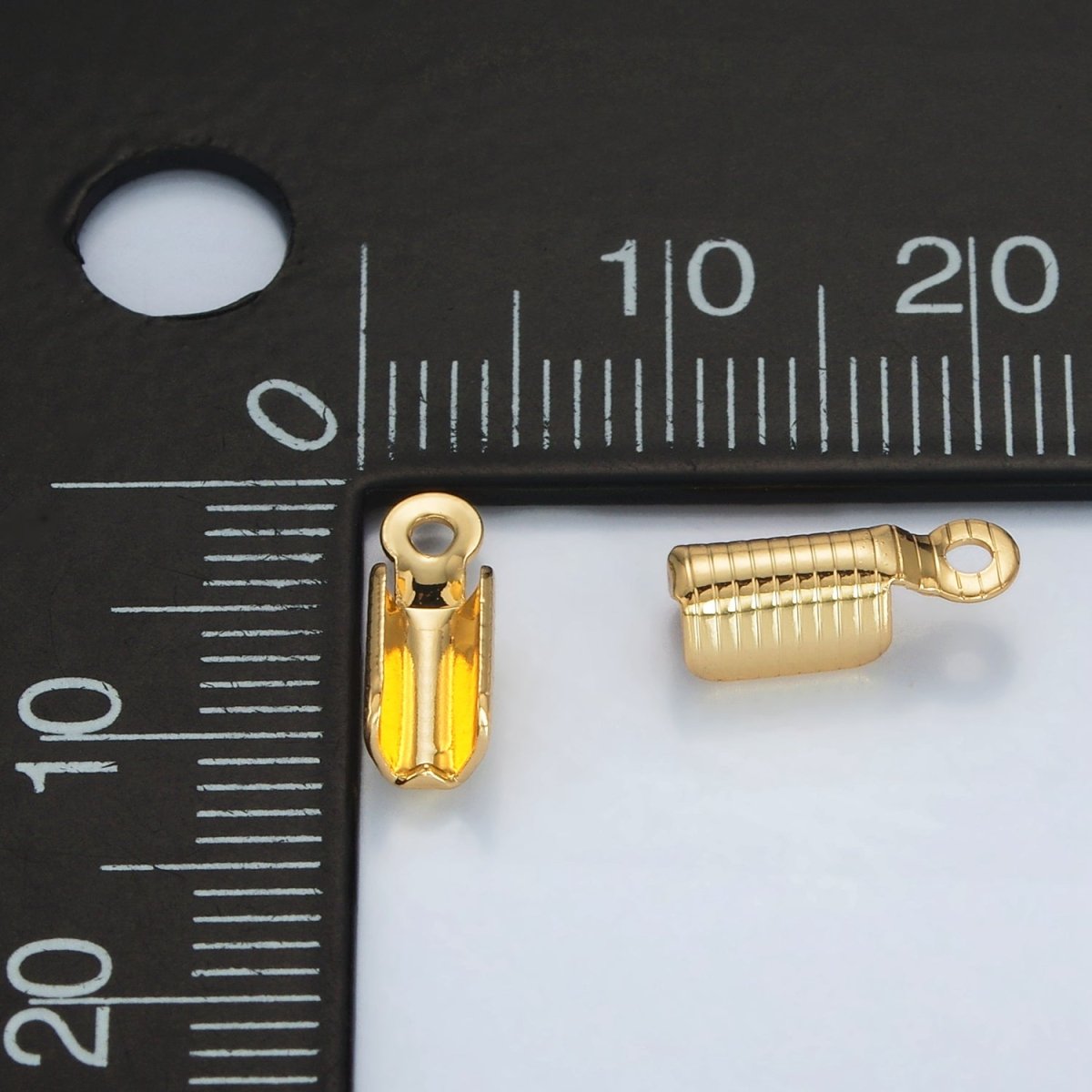 24K Gold Filled 4mm Lined Textured Fold Over Cord Crimp Findings | Z866