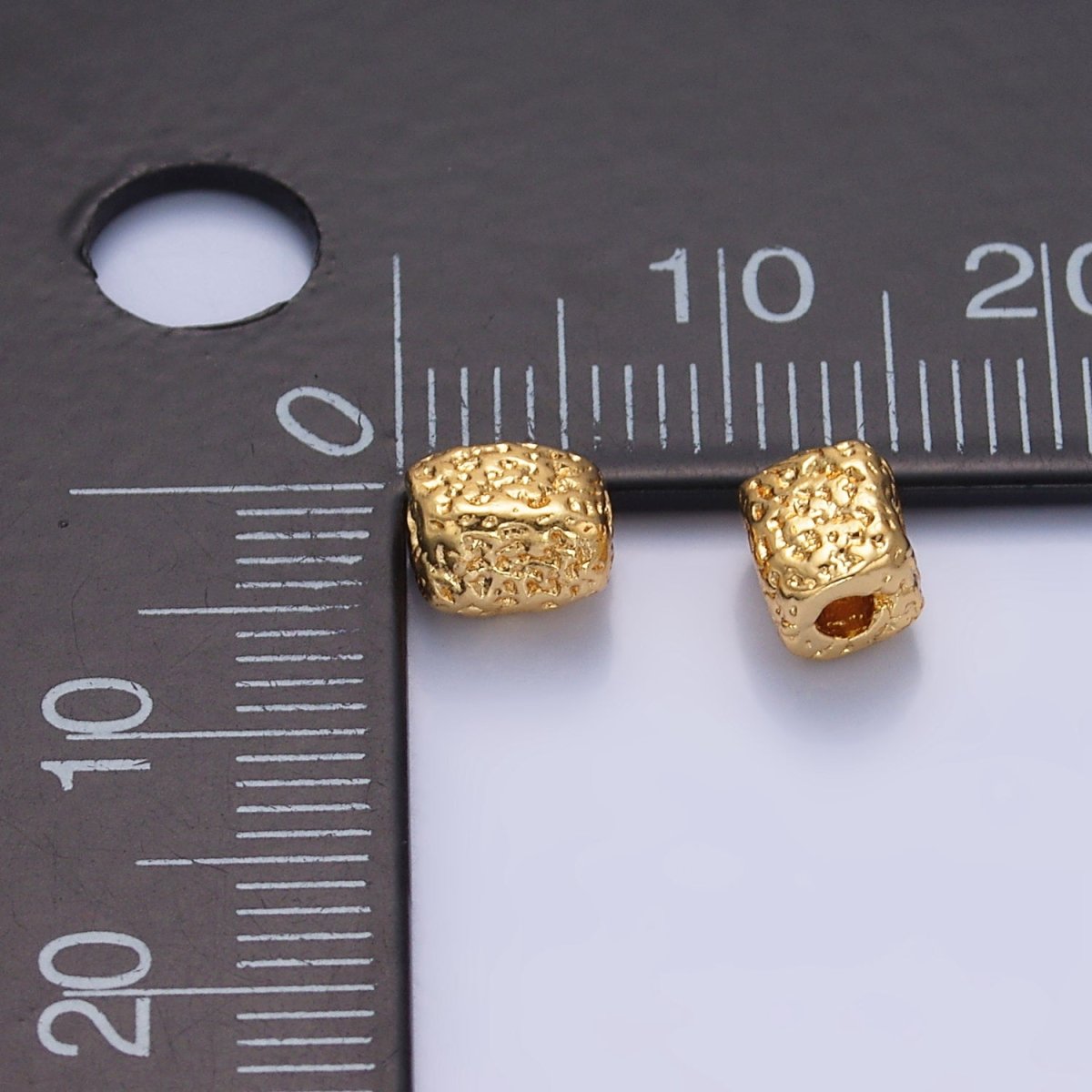 24K Gold Filled 4mm Rectangle Abstract Textured Bead Spacer | B-094