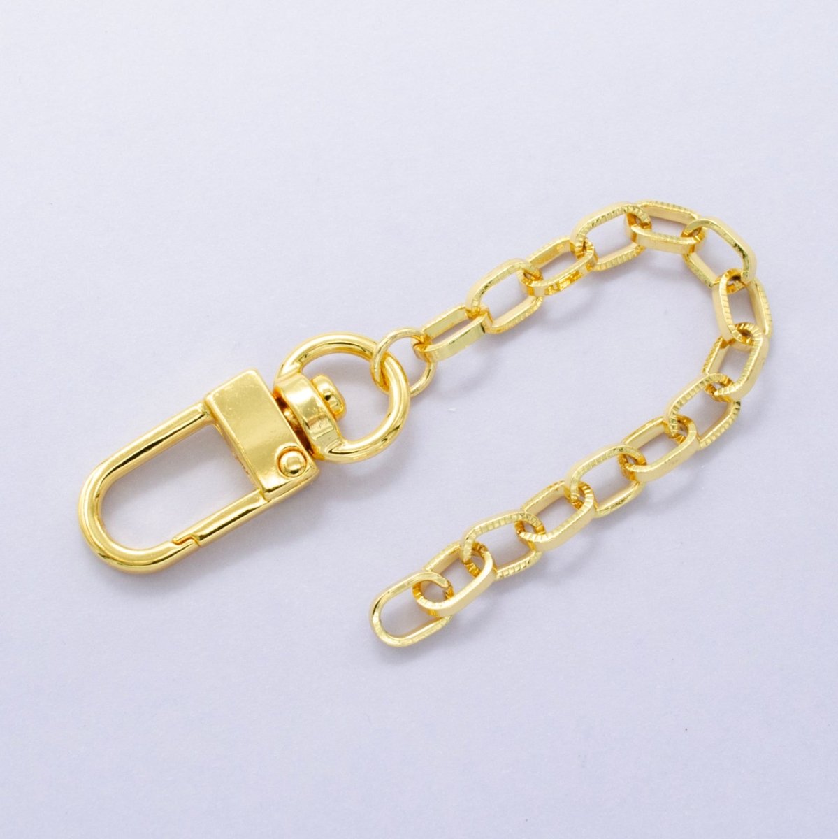 24K Gold Filled 5-Inch Ribbed Paperclip Chain Bag Purse Charm Swivel Keychain Findings | WA-2906