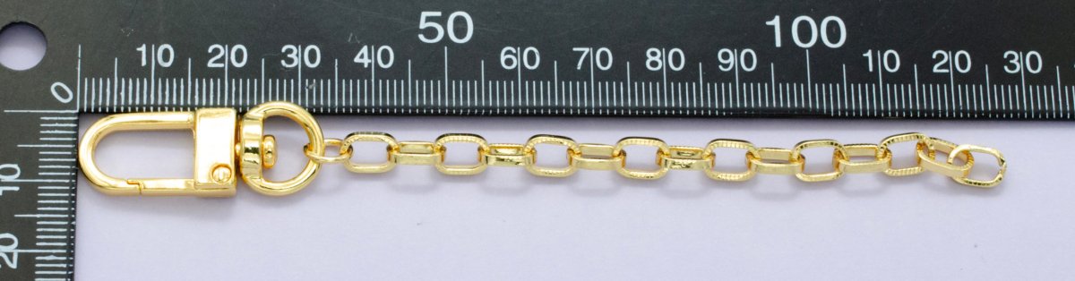 24K Gold Filled 5-Inch Ribbed Paperclip Chain Bag Purse Charm Swivel Keychain Findings | WA-2906
