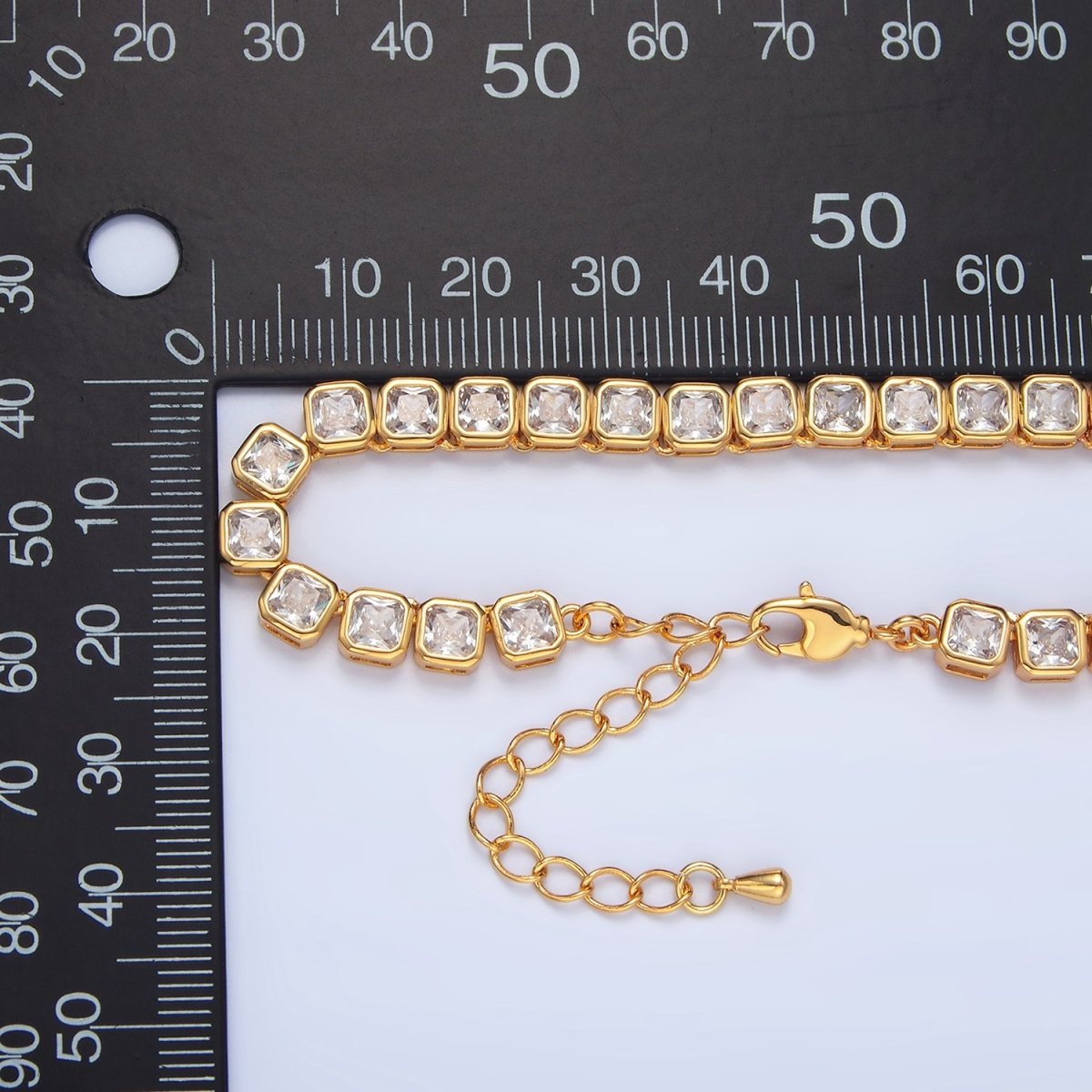 24K Gold Filled 5.3mm Square CZ Tennis Chain 16 Inch Necklace w. Extender | WA-2641