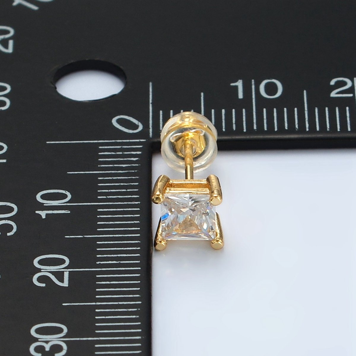 24K Gold Filled 6.3mm Clear CZ Square Baguette Stud Earrings | AB1223