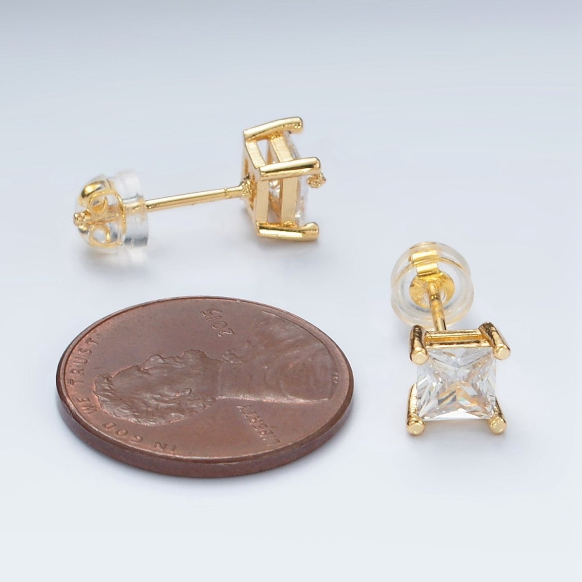 24K Gold Filled 6.3mm Clear CZ Square Baguette Stud Earrings | AB1223