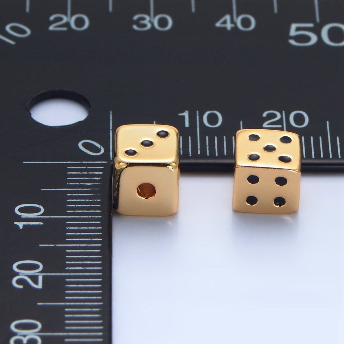 24K Gold Filled 7.5mm Lucky Dice Enamel Bead | B903