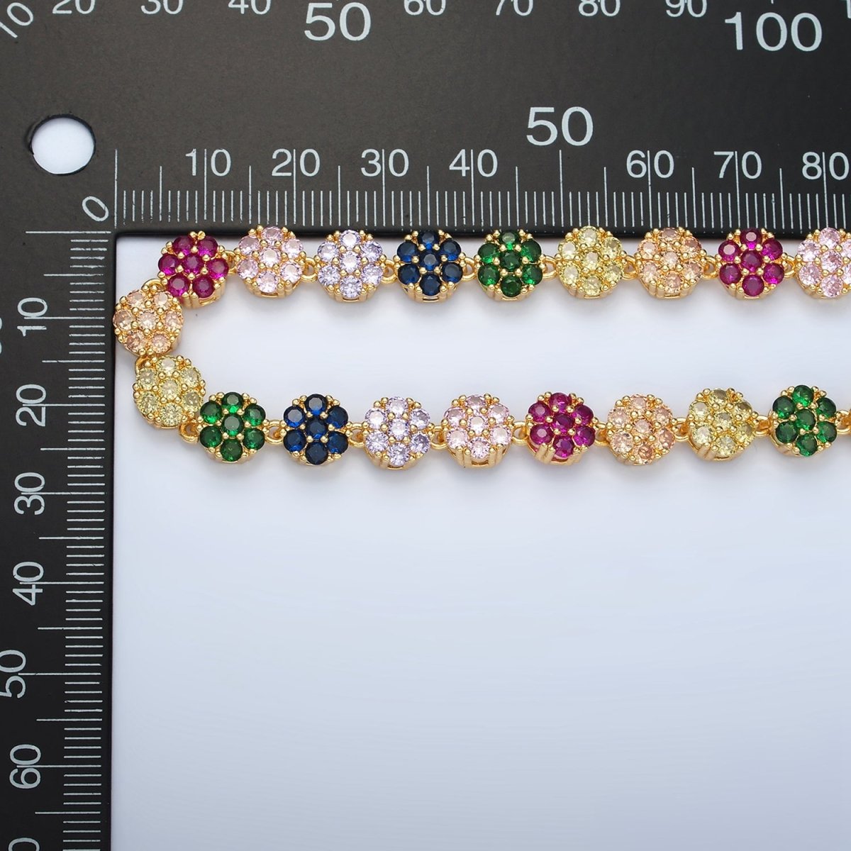 24K Gold Filled 7.8mm Multicolor CZ Flower 15.5 Inch Choker Necklace in Gold & Silver | WA-2564