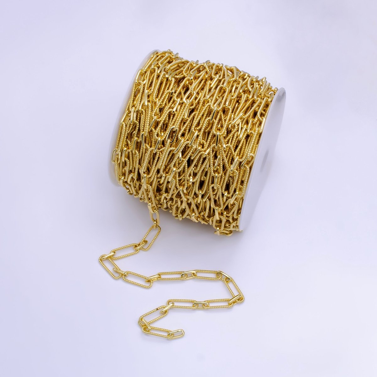 24K Gold Filled 7mm Croissant Oblong Paperclip Unfinished Chain by Yard | Roll-1513