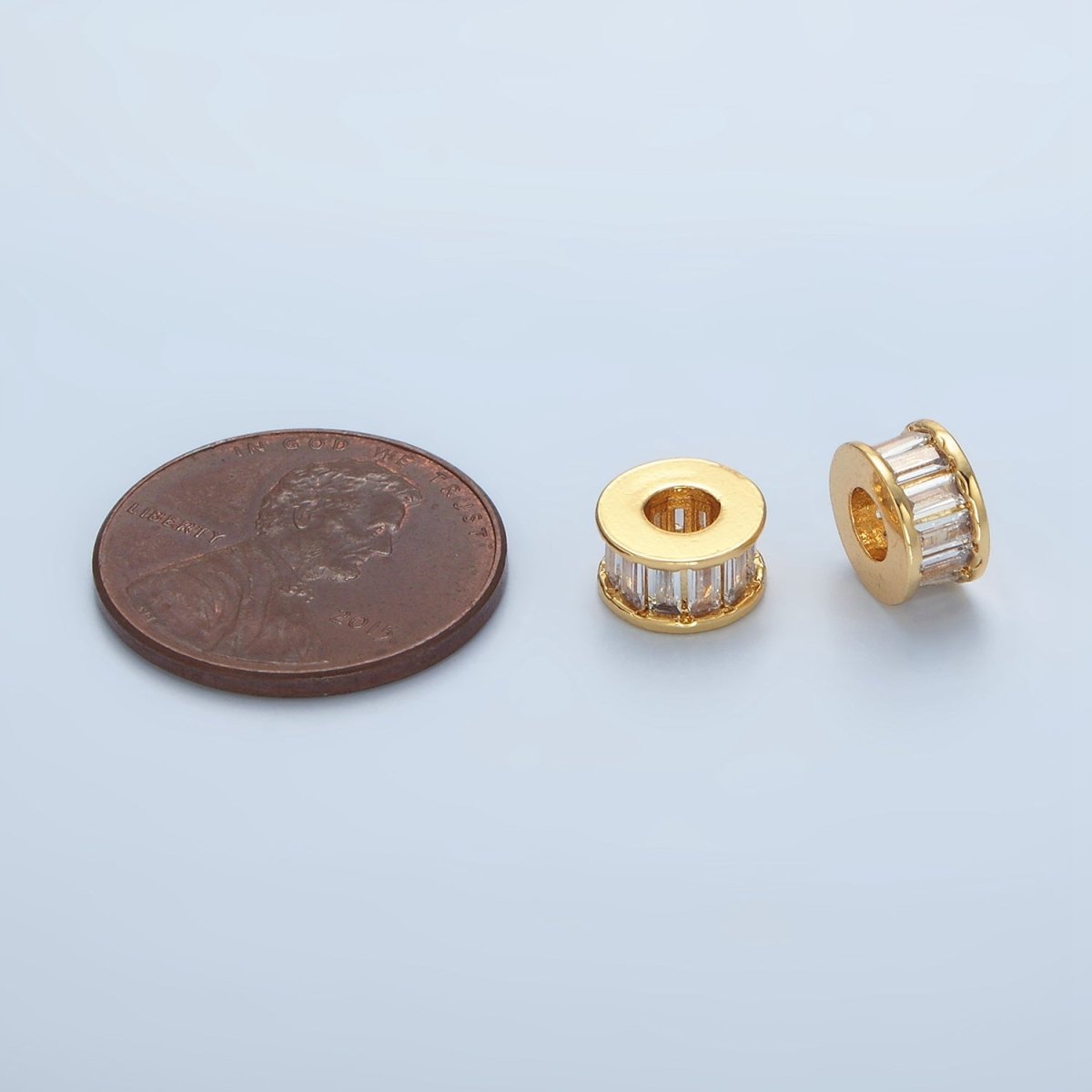 24K Gold Filled 8mm Clear Baguette CZ Rhondelle Spacer Bead | B131