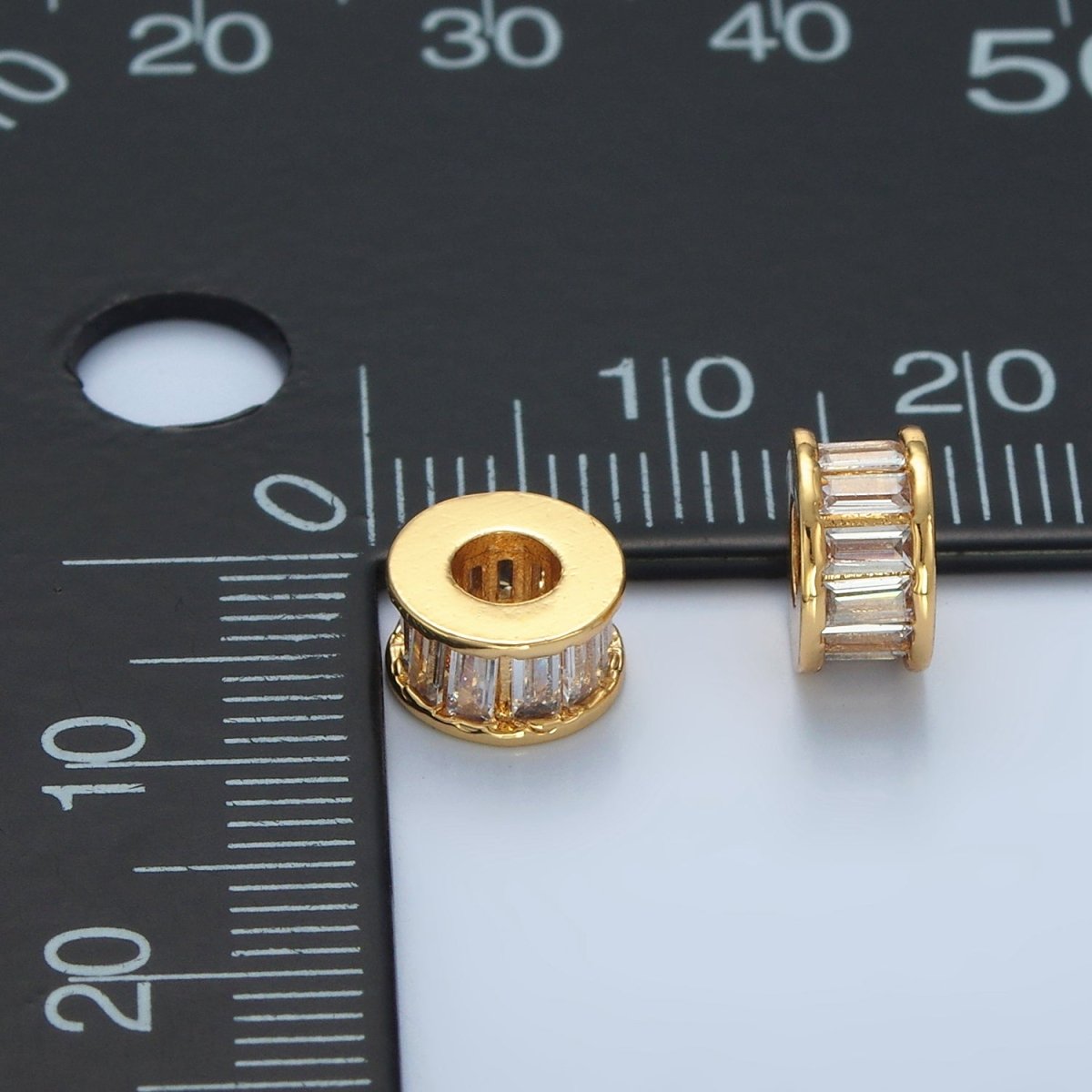 24K Gold Filled 8mm Clear Baguette CZ Rhondelle Spacer Bead | B131