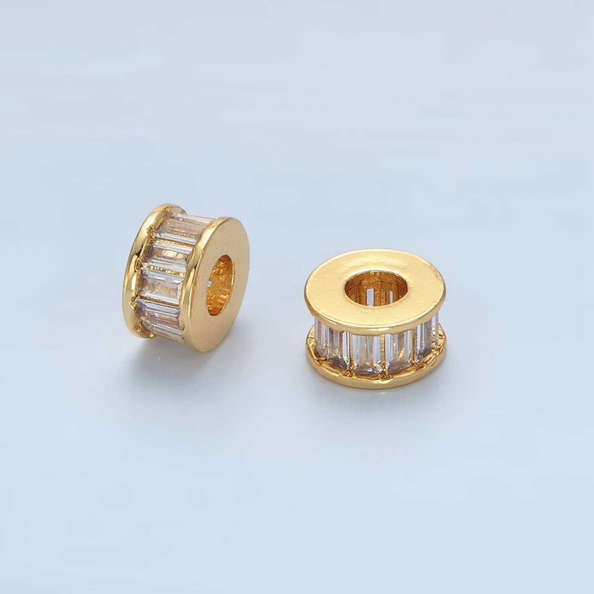 24K Gold Filled 8mm Clear Baguette CZ Rhondelle Spacer Bead | B131