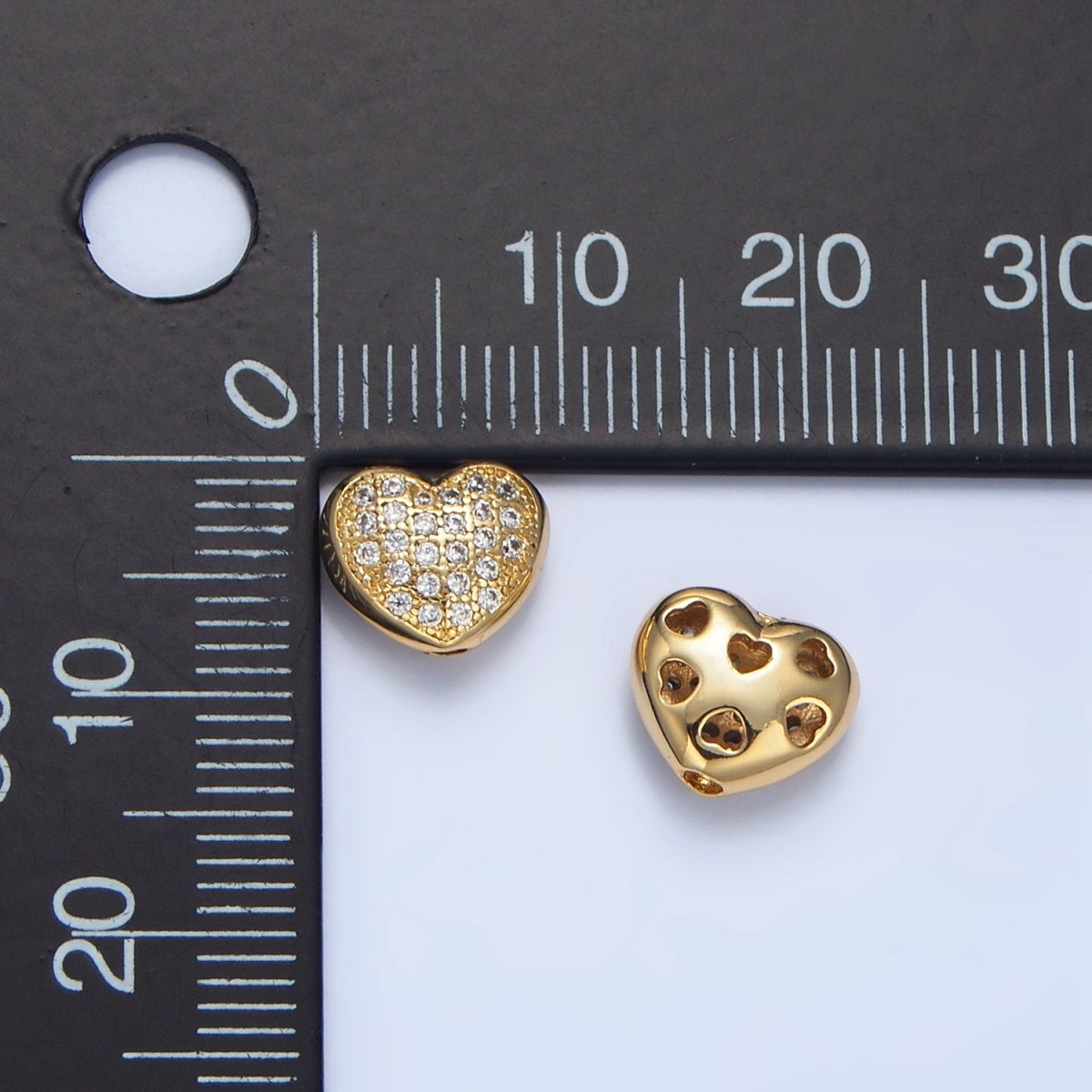 24K Gold Filled 8mm Clear Micro Paved CZ Heart Bead | B563