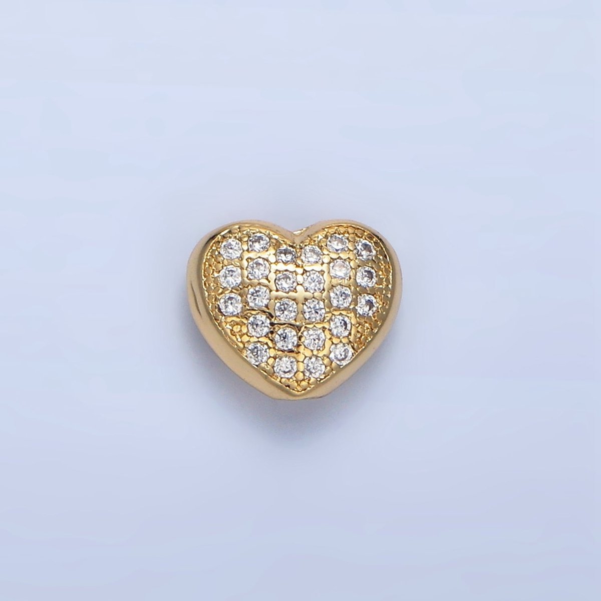 24K Gold Filled 8mm Clear Micro Paved CZ Heart Bead | B563