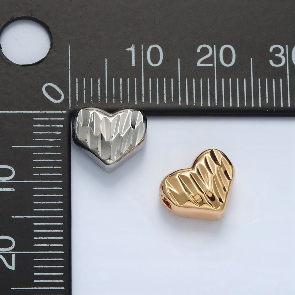 24K Gold Filled 9mm Multifaceted Prism Heart Bead in Gold & Silver | B353