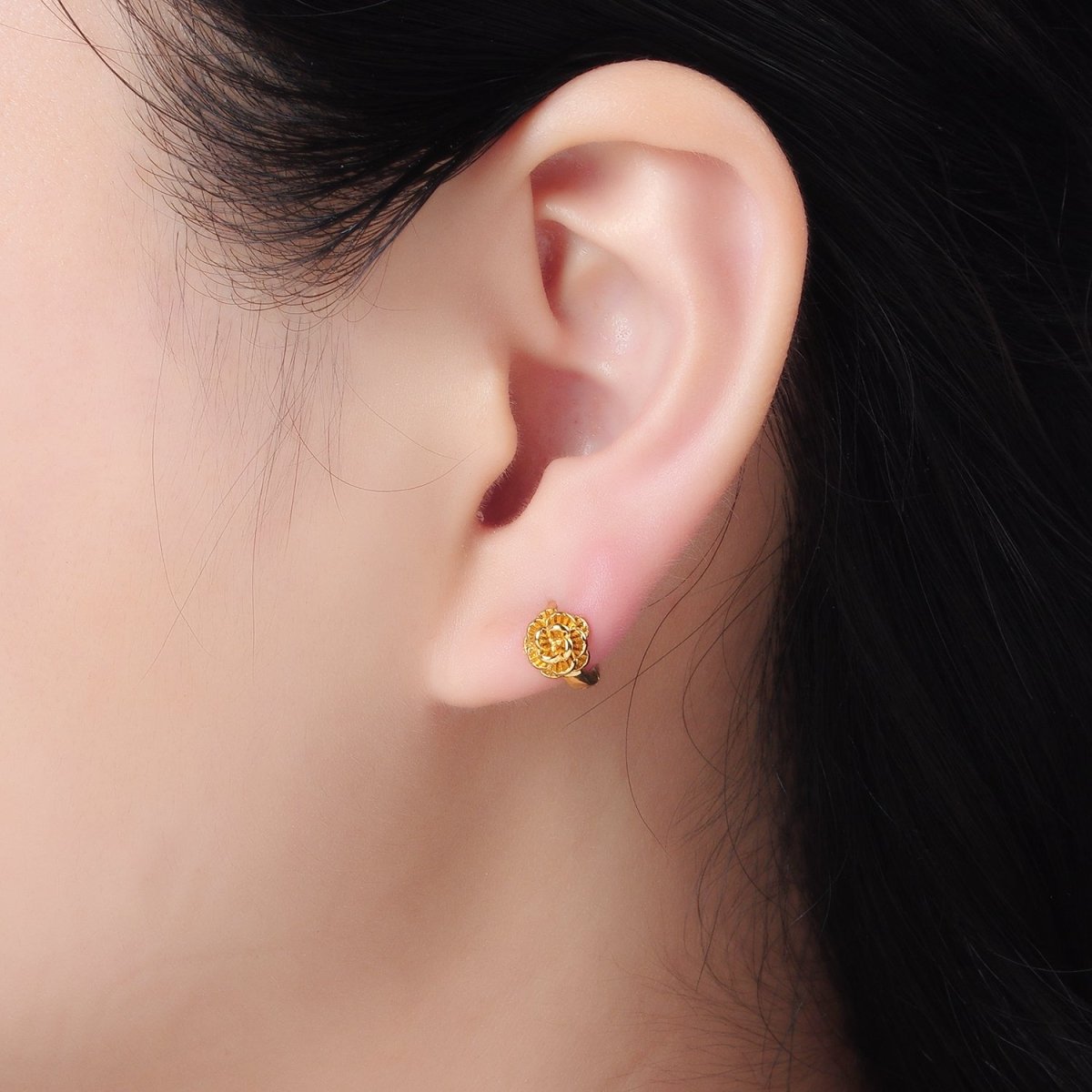 24K Gold Filled 9mm Rose Flower Cartilage Huggie Earrings | T213